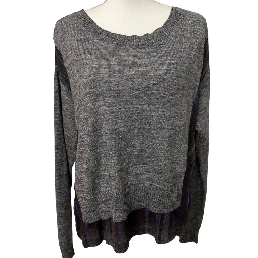 Scanlan & Theodore Virgin Wool Alpaca And Rayon Pullover Grey And Plaid SZ ML